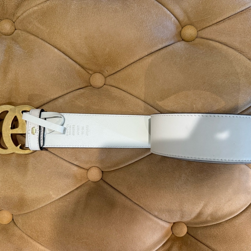 GG Marmont wide belt - White Leather - Picture 3 of 4